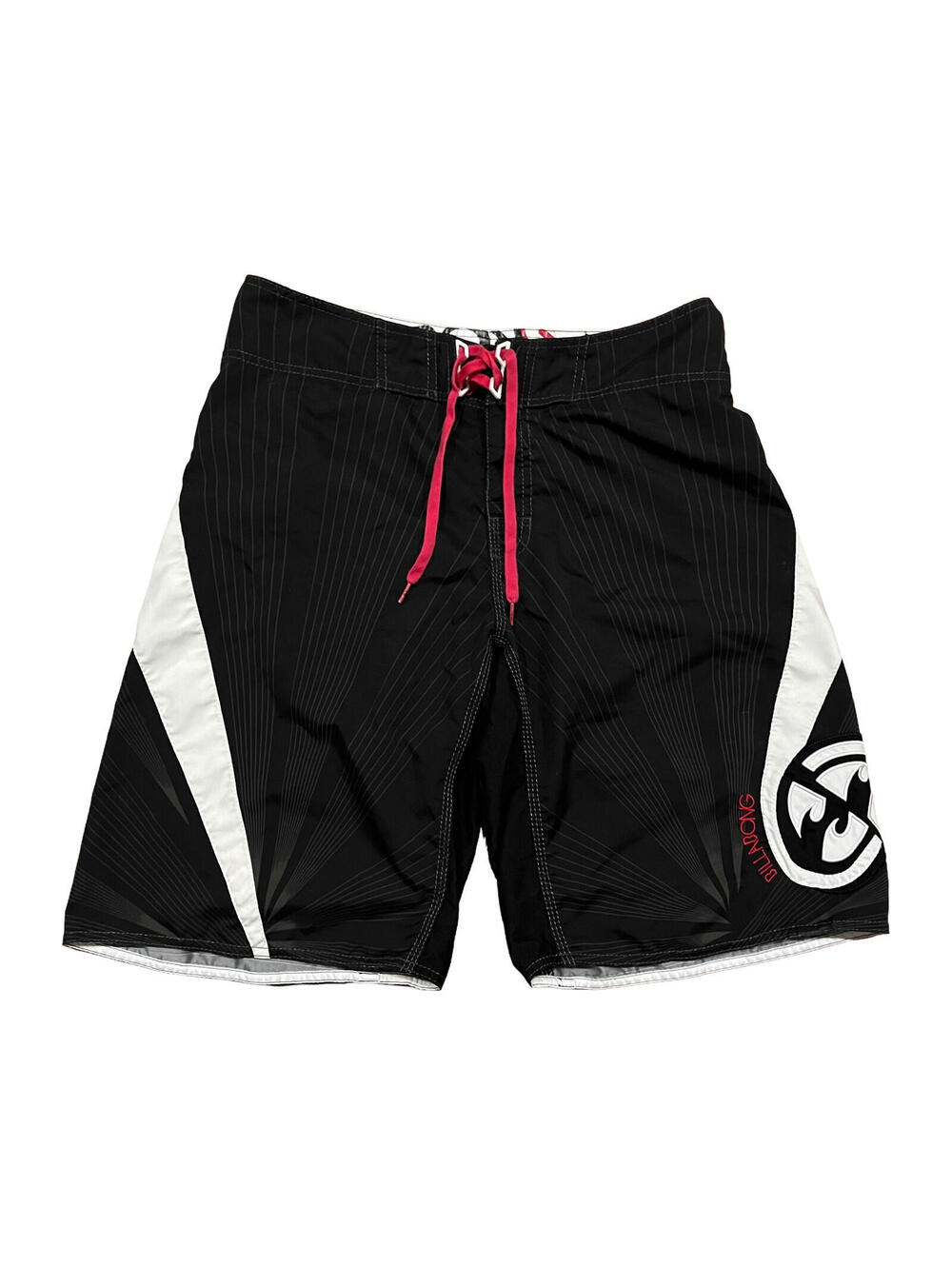 Rare Billabong Andy Irons Board Shorts Black White Stripe Red Drawstring Size 34